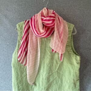 Vintage Anne Klein Silk polkadot Striped long Scarf Pink Red white Coquette #XX